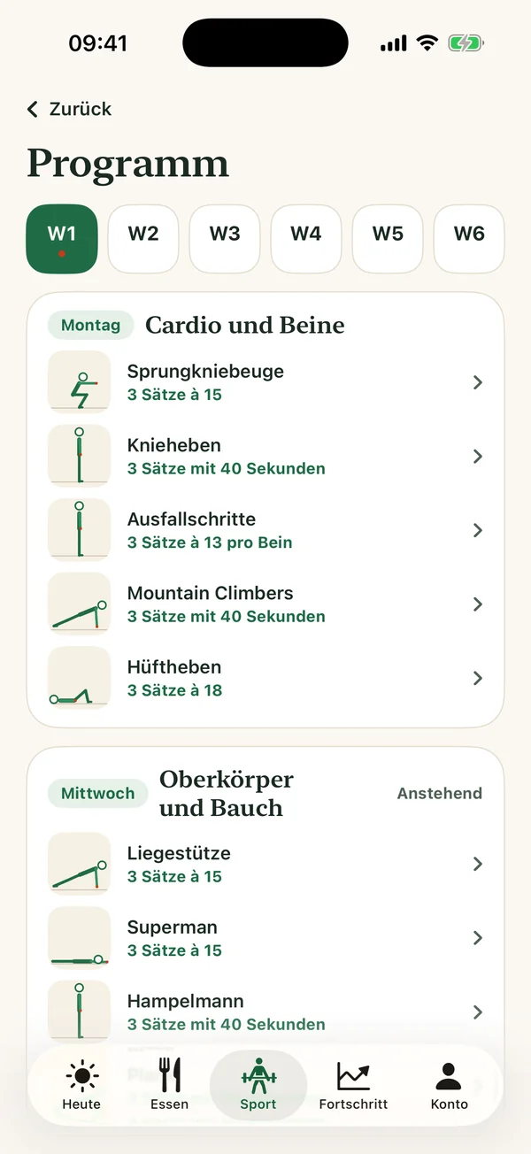 Programm-Ansicht der Kalmiam-App